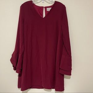 NWT LOVERICHE Wine Dress with Ruffled Sleeve